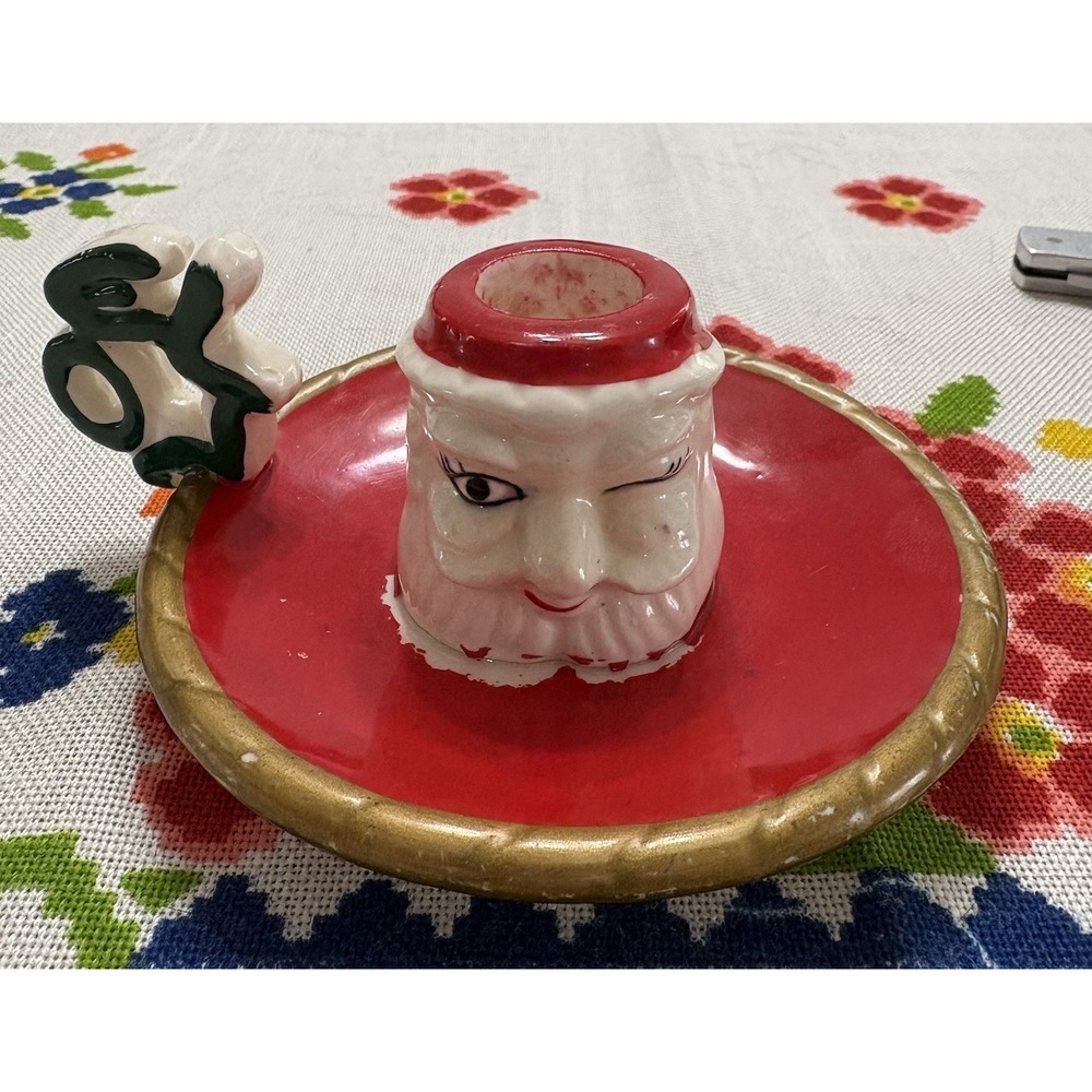 VTG Christmas SANTA CLAUS Head Noel Ceramic‎ Candle Holder LEGO 1959 Japan